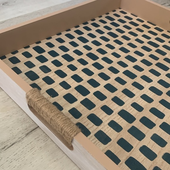 Wooden tray large oversized printed teal with handles new home decor traditional - Picture 4 of 12